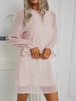 Adibosy Women's Dress Long Sleeve Swiss Dot Mini Dresses Round Neck Loose Chiffon Casual Short Dress - Image 4